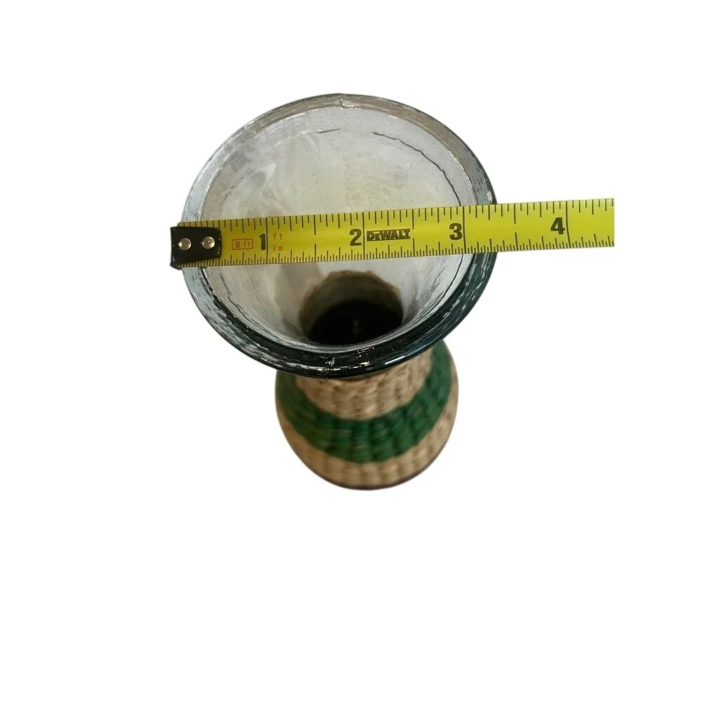 Vintage Woven Seagrass‎ Glass Vase Set Boho Wicker Wrapped Carafe Decor 2pc